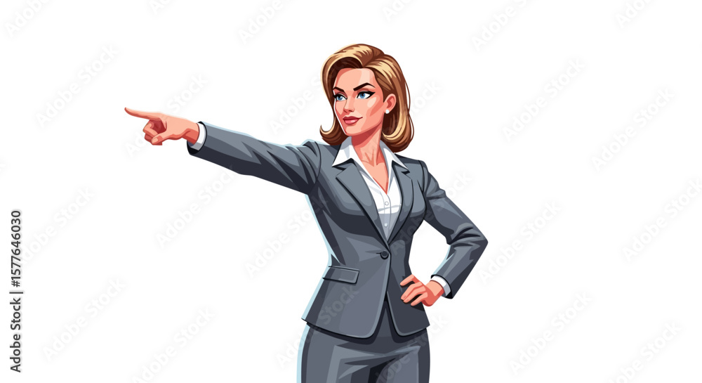 Confident Businesswoman Pointing Forward Leadership and Direction, a powerful illustration of a woman in business pointing the way. Confident Businesswoman Pointing Forward Leadership and Direction, a powerful illustration of a woman in business pointing the way.
