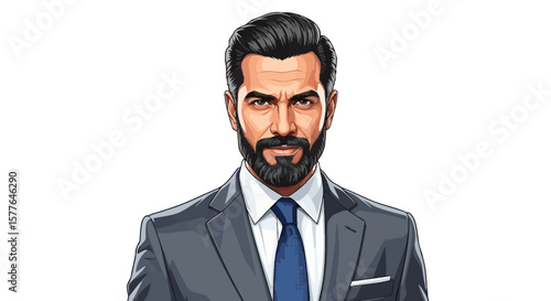 Confident Man in Suit Illustration A Professional Cartoon Portrait for Business and Leadership Concepts.