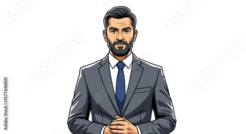 Confident Business Professional in Gray Suit Portrait Illustration for Corporate Use and Professional Branding