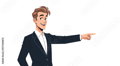 Pointing to the Future Young Professional in Business Suit Indicating Direction