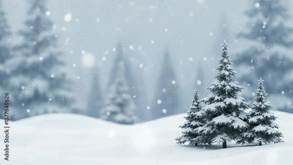 Winter Scene Of Snow Covered Evergreen Trees Under Falling Snow In A Frosty Landscape Winter Scene Of Snow Covered Evergreen Trees Under Falling Snow In A Frosty Landscape