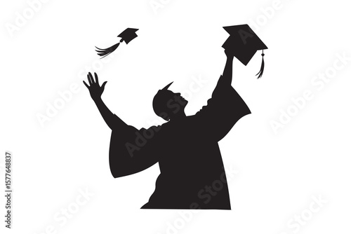 Graduation Celebration Silhouette Student Tossing Mortarboard Caps in the Air with Joyful Exuberance Symbolizing Academic Achievement and the Beginning of a New Chapter silhouette