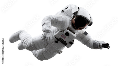 Astronaut in Space: A lone astronaut floats weightlessly in the vacuum of space. with spacesuit and helmet exploring the cosmos.