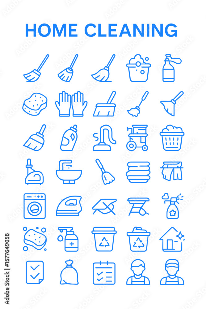 Fototapeta premium A collection of outlined icons depicting various home cleaning tools and supplies.