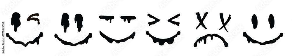 Obraz premium Set smiling mouths face doodle art style melted smile faces set urban graffiti style design.