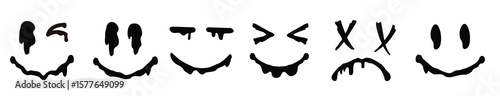 Set smiling mouths face doodle art style melted smile faces set urban graffiti style design.