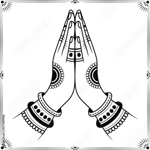 Elegant Indian Prayer Hands in a Decorative Frame