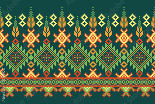 Cross stitch pattern concept showcasing traditional ethnic geometric pattern, Design for textile, background,carpet,wallpaper,clothing,wrapping,Batik,fabric,Vector illustration	
