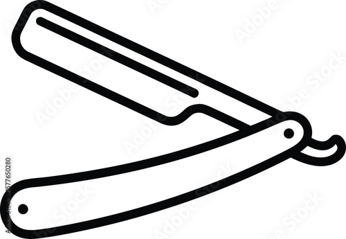 A clean, minimalist black and white line drawing of a straight razor.