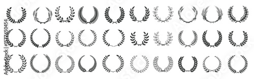 set laurel wreath icons element logo label emblem sign illustration