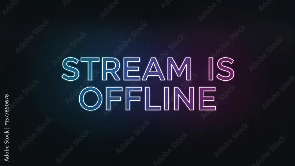Neon glowing text animation displaying the message Stream is Offline on a dark background ideal for broadcast overlays and video end screens