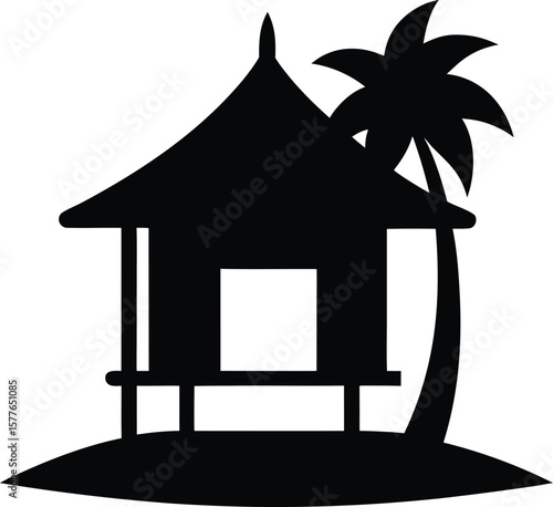 An architectural illustration of a residential maison with a black roof, showcasing its construction and window design, ideal for real estate business concepts and sales