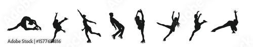 Set silhouettes figure skating sport athlete winter activity theme isolated background