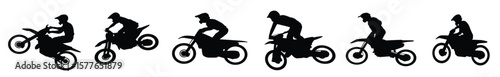 set silhouettes motocross racers side view graphic vector illustration