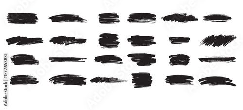 set paint brush strokes vector design elements isolated grunge brush smears black white