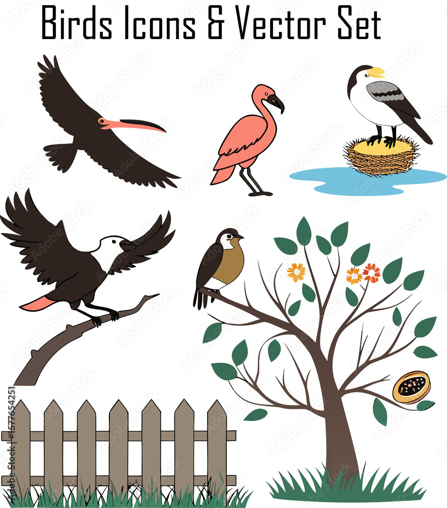 Fototapeta premium Birds Icons & Vector Set