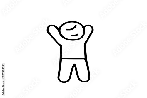 The person has a relaxed and slightly smiling facial expression, suggesting they just woke up or are enjoying a good stretch.
