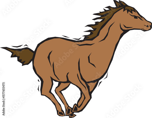Brown Horse Galloping Silhouetted Against White