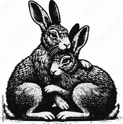 Vector art of two rabbits embracing in a heartwarming graphic illustration