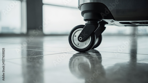 Smooth Rolling Suitcase Wheels Close-Up of Luggage on Polished Floor