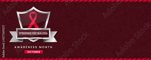 Red ribbon awareness graphic for International Epidermolysis Bullosa Awareness month banner.