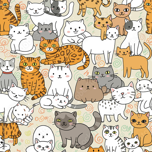 Seamless pattern of cute cats for kids, textile design