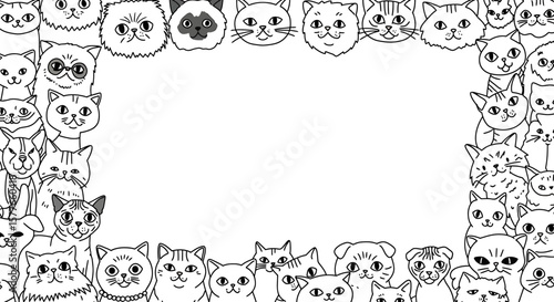 Whimsical Cat Frame Cartoon Border with Funny Cats Doodles