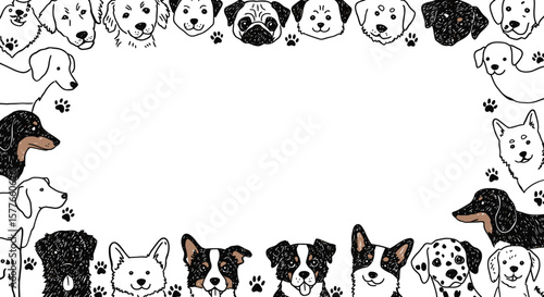 Dog frame illustration with cartoon dogs on a white background