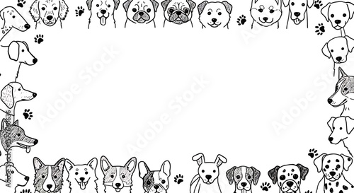 Hand-Drawn Dog Frame: Doodle Border with Paw Prints and Puppies
