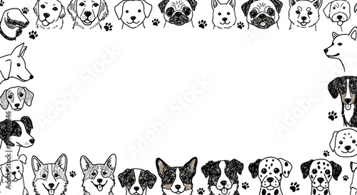 Hand-Drawn Dogs Frame: Cartoon Doodle Dogs Border Illustration on White