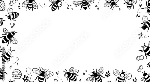 Bee-themed border frame design with space for text.