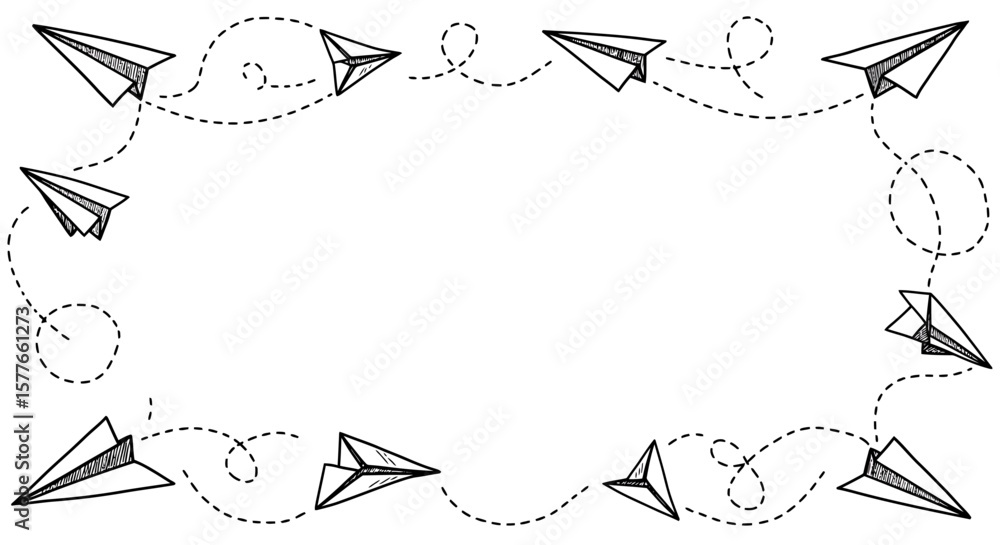 Fototapeta premium Paper Airplane Frame with Dotted Flight Path for Creative Design