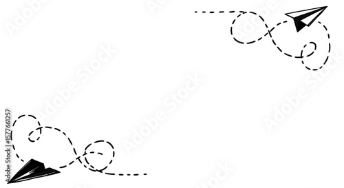 Paper Airplane Graphic Design Frame with Dotted Line Flight Paths