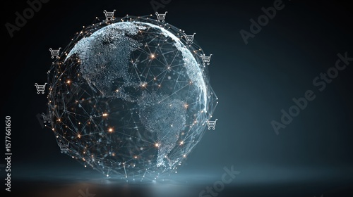 Global shopping network, digital globe with shopping carts