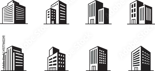 City Buildings Silhouette Vector Set – Urban Skyline Icons for Architecture and Real Estate Design