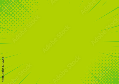 ハーフトーンのサンバーストのポップな背景イラスト素材　集中線　緑