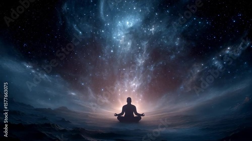 Silhouette Meditating Under Starry Night Sky