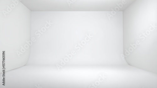 Minimal White Studio Setup with Curved Wall and Soft Diffused Lighting for Photography or 3D Rendering