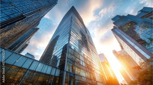 sleek abstract office building illustration glass steel, architecture design, cityscape corporate sleek abstract office building