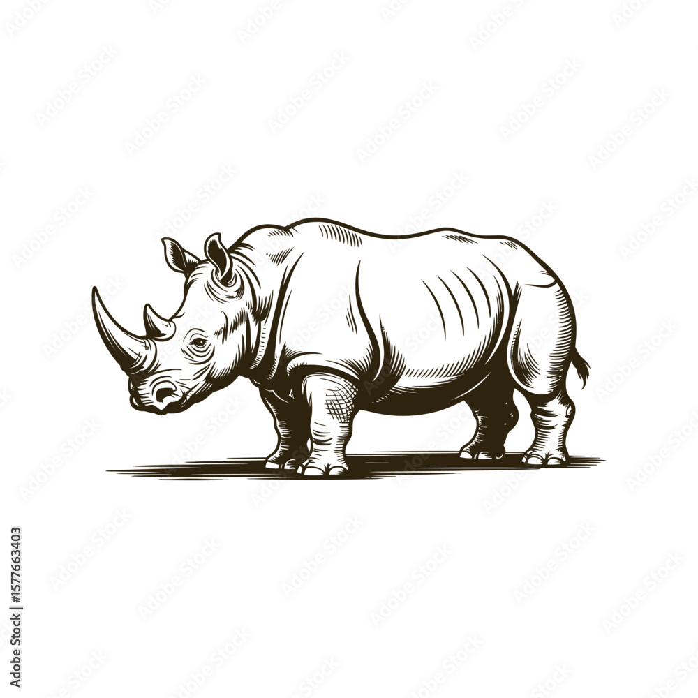 Fototapeta premium Vintage engraving woodcut Rhinoceros vector illustration art design