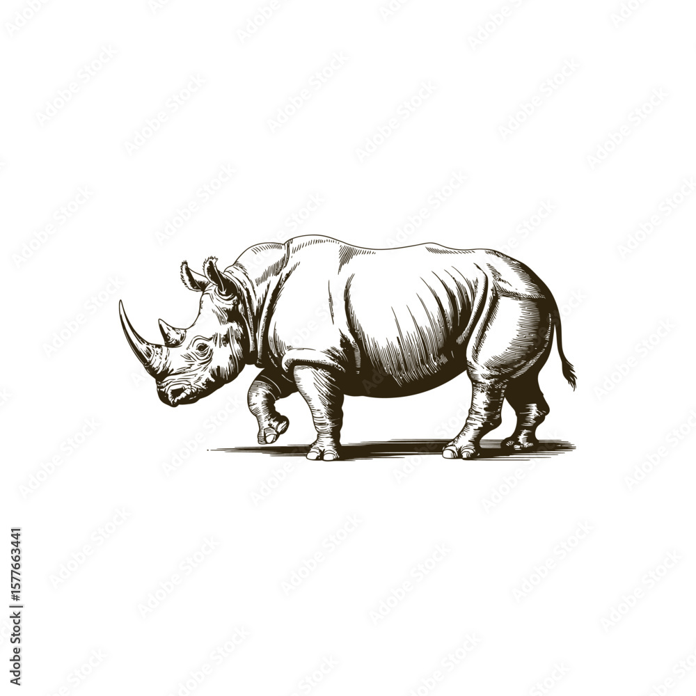 Fototapeta premium Vintage engraving woodcut Rhinoceros vector illustration art design