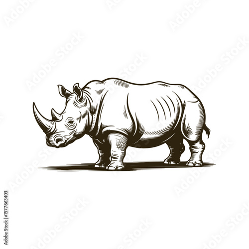 Vintage engraving woodcut Rhinoceros vector illustration art design
