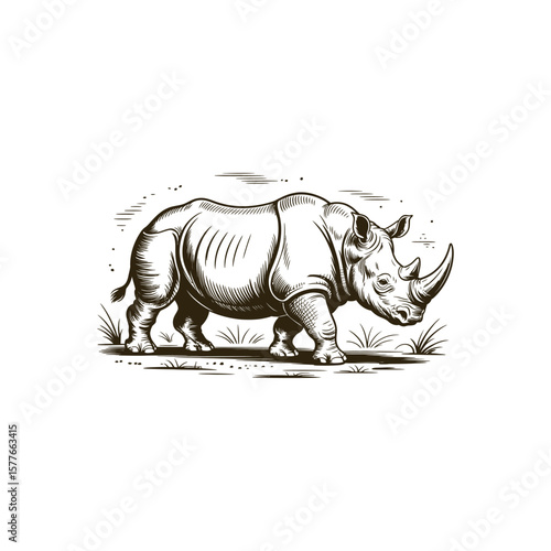 Vintage engraving woodcut Rhinoceros vector illustration art design