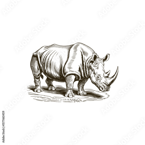 Vintage engraving woodcut Rhinoceros vector illustration art design