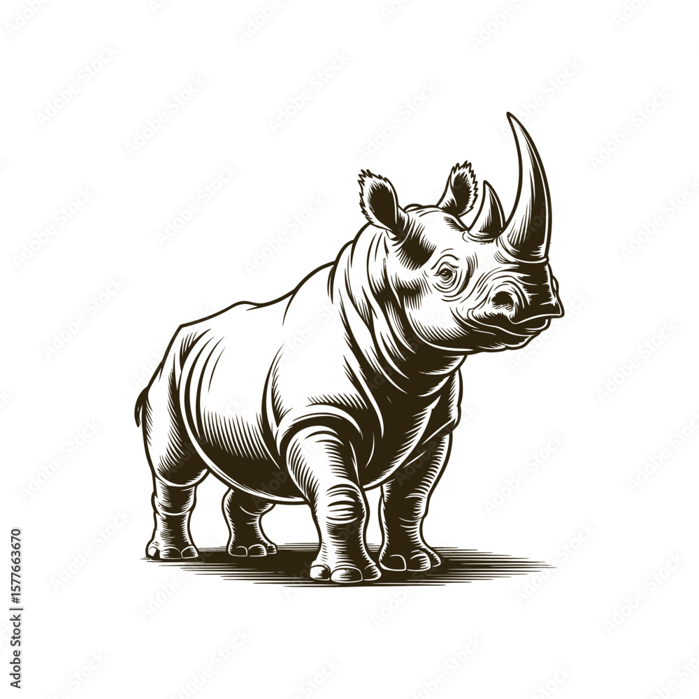 Fototapeta premium Vintage engraving woodcut Rhinoceros vector illustration art design