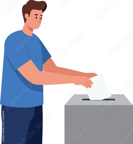 Man casting vote in ballot box during election process vector illustration with blue shirt 