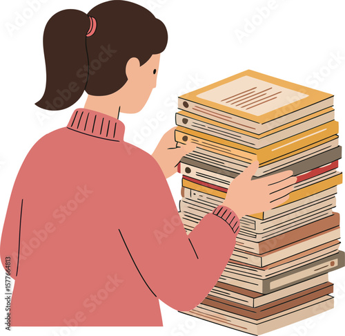 Woman playing Jenga game with stacked wooden blocks in casual indoor setting vector illustration 
