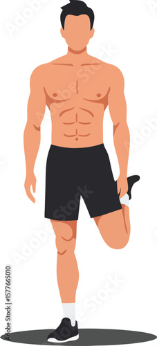 Muscular man stretching leg before running exercise in sportswear vector illustration 