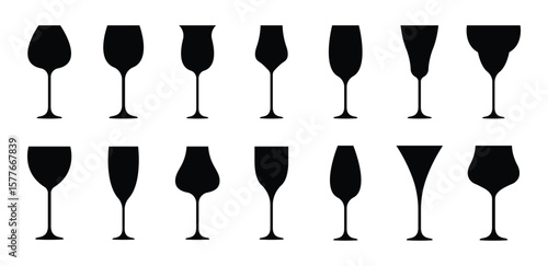 Modern Wine Glass Vector Set