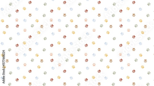 Patterned background featuring small, multicolored paw prints